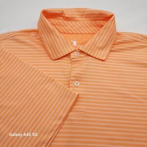 F&G Tech Mens Golf Polo Shirt Orange White Striped Short Sleeve Size Medium‎